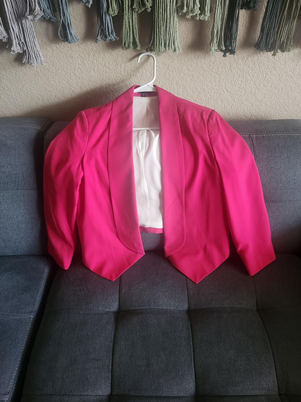 bebe Bright Hot Pink Open-Front Cropped Blazer